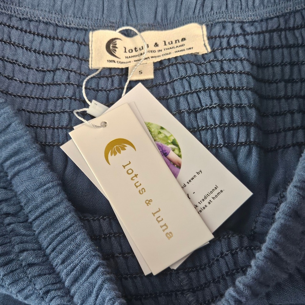 Lotus & Luna Womens Deep Teal Cotton Gauze Smocked Wide Leg Pants Small NWT - Picture 5 of 6